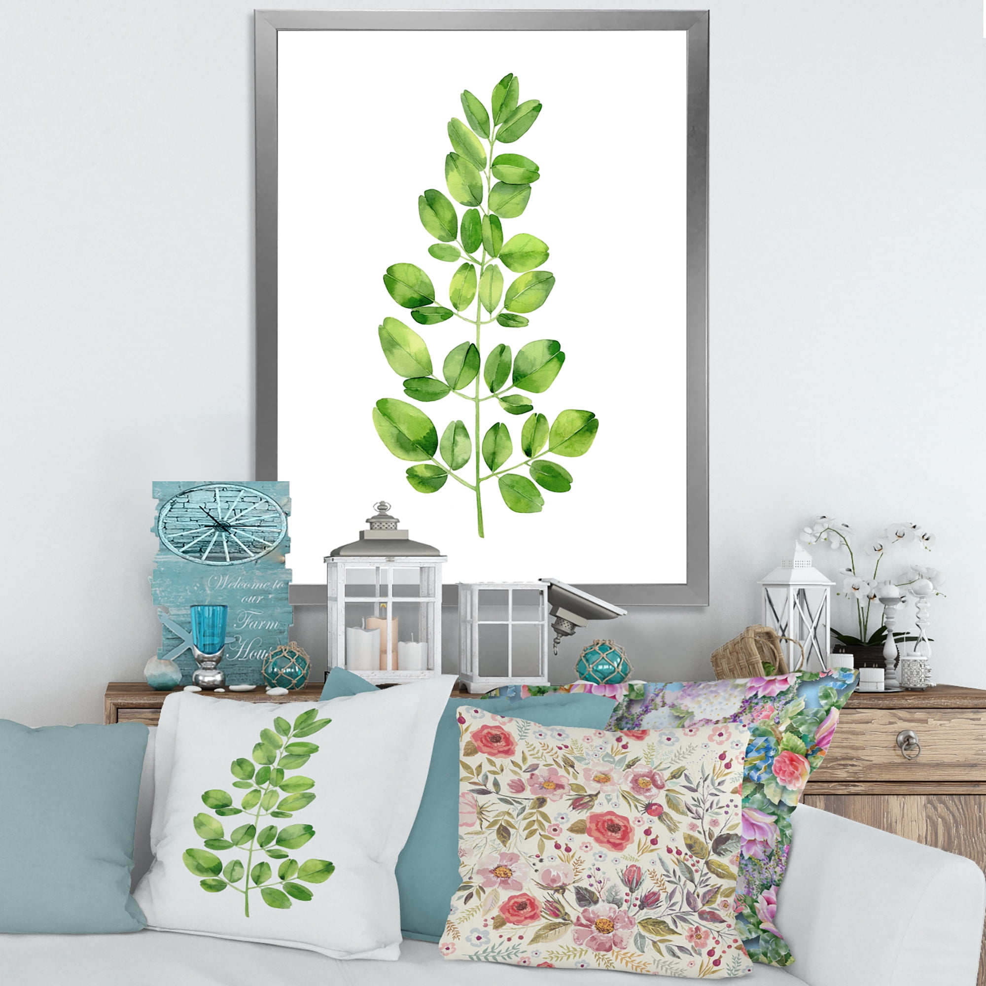 Moringa Plant Branch Tropical Tree Foliage 24 in x 32 in Framed Painting Canvas Art Print, by Designart