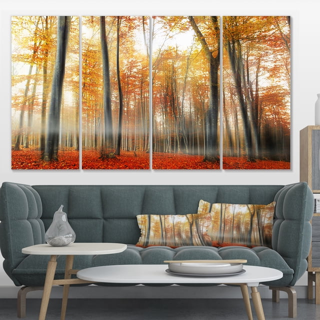 Feuilles Rouges et Jaunes en Automne - Impression d'Art Photo de Paysage sur Toile
