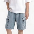 thumbnail image 2 of Zpanxa Boys Denim Shorts Solid Elastic Waist Five-Pocket, Loose Casual Style, Lightweight Breathable for Summer, 2 of 7