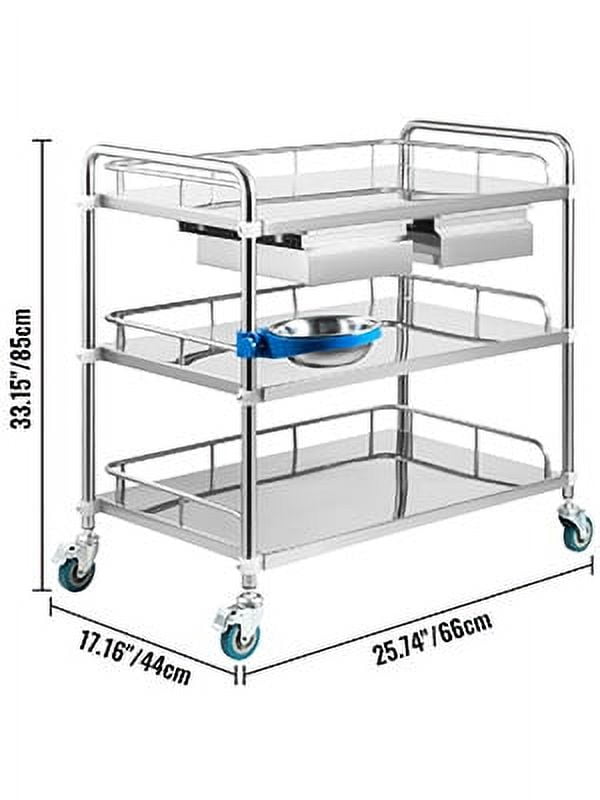 VEVORbrand Utility Cart with 3 Shelves Shelf Stainless Steel with Wheels  Rolling Cart Commercial Wheel Dental Lab Cart Utility Services (2 Shelves/  1