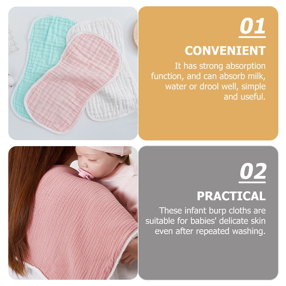 UPOUART 5-Pack Soft Cotton Baby Burp Cloths, Absorbent White Rags for Newborn Care and Indoor Use