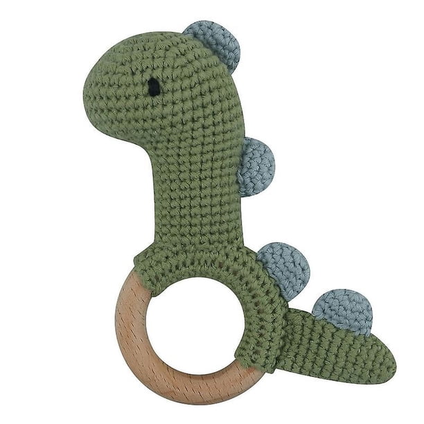 10A Sonajero de dinosaurio de ganchillo, juguete sin Bpa, anillo de madera, mordedor para bebé, roedor, gimnasio, sonajeros móviles, juguetes educativos para recién nacidos