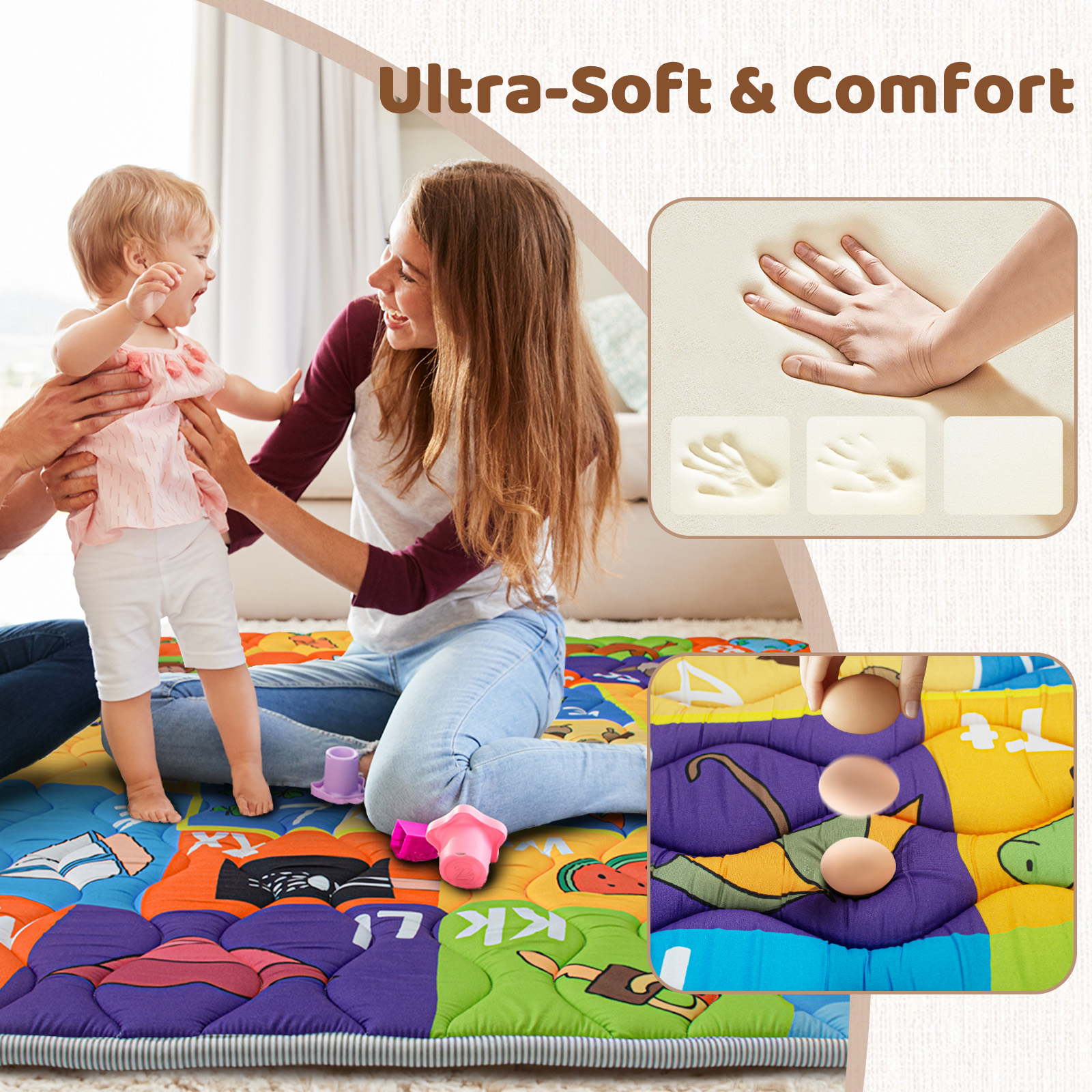 Beavtaens Baby Play Mat 50" × 50" Foam Playpen Mat photo 3
