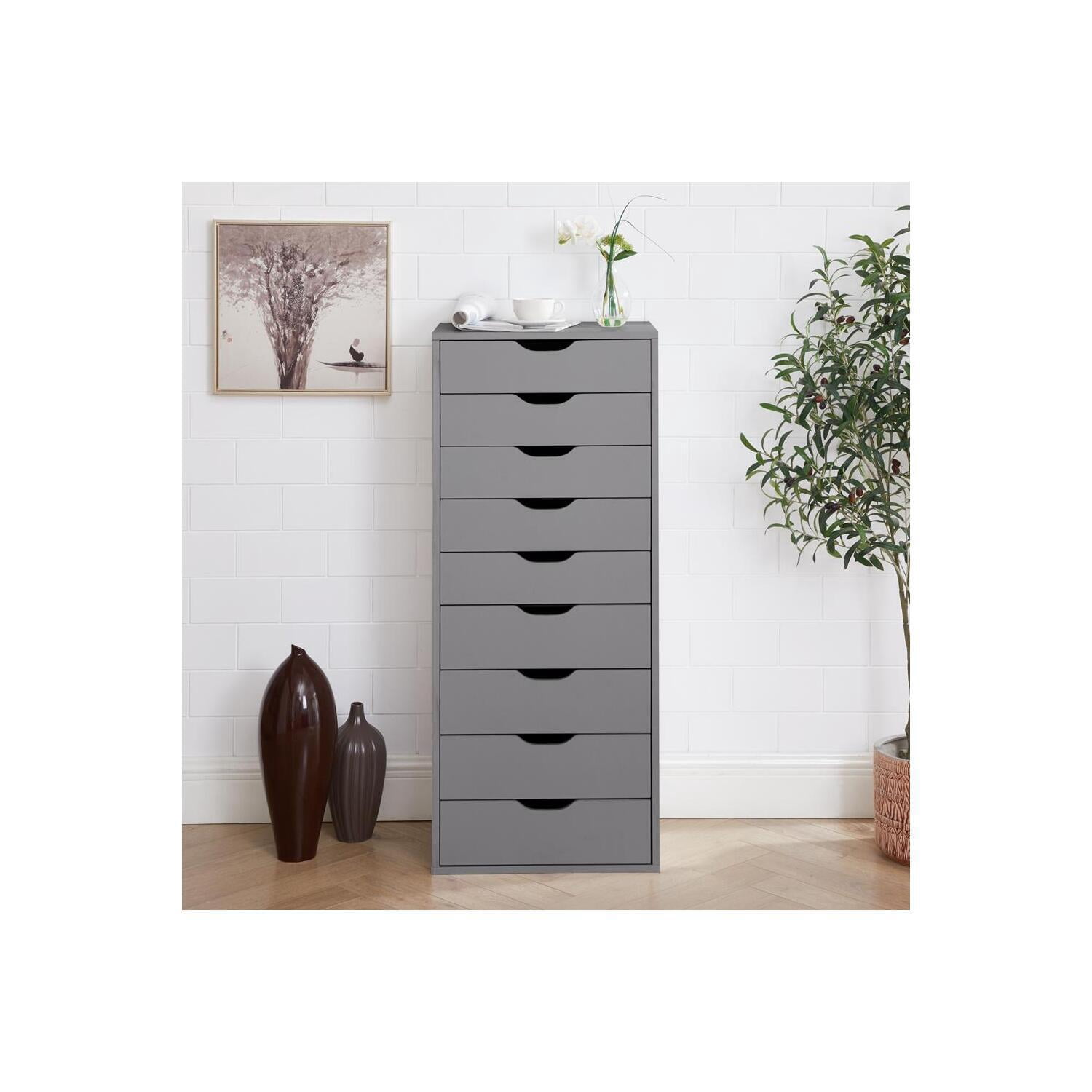 Home Emporium Bianca 9 Drawer Dresser, Tall Dressers For Bedroom, Kids Dresser With Storage Shelves With Drawers, Office File Cabinet With 200 Lbs Capacity-Color:Gray