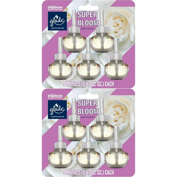 Glade Plug-Ins Scented Oil Air Freshener Refills, Super Bloom, .67 oz, 5 Ct -2PK