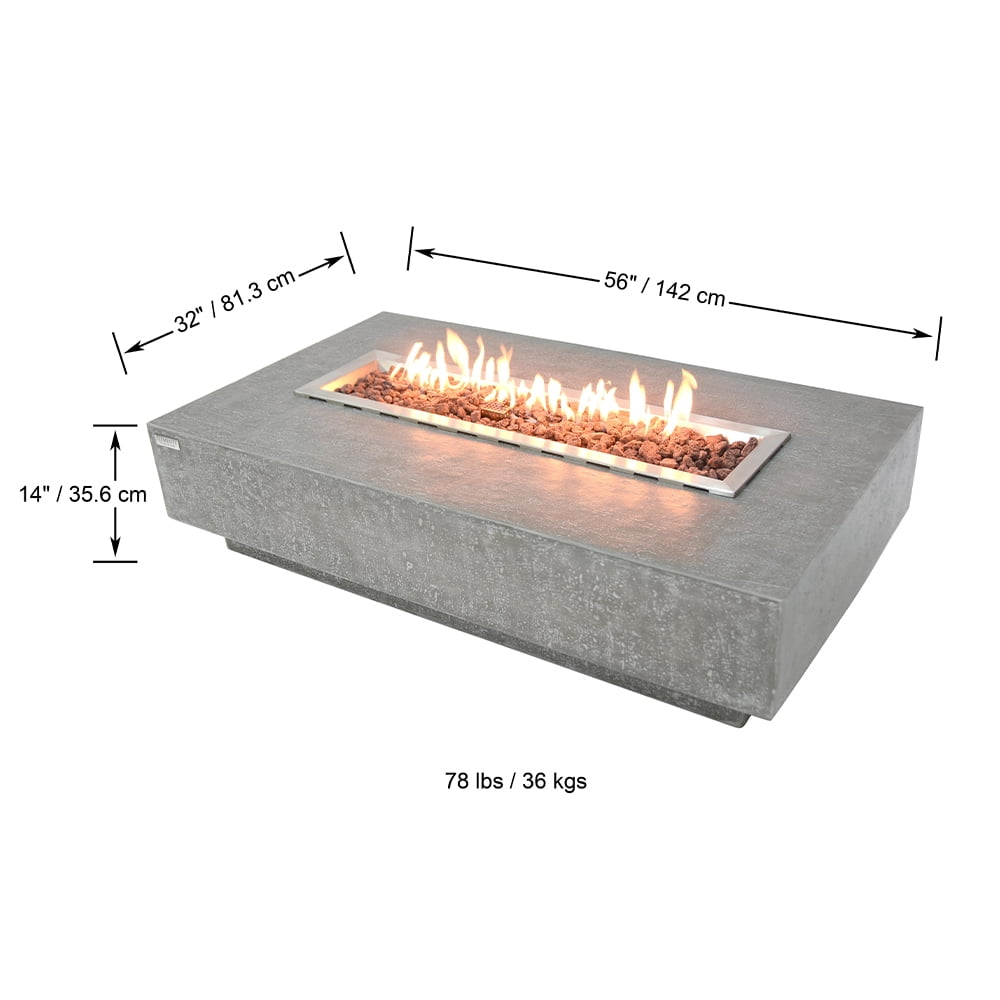 Elementi Hampton Gas Fire Pit for Outside Outdoor Fire Pit Table Smokeless Fire Pit Concrete Rectangular Fire Table Patio Heater Fireplace 45000 BTUs - Grey, 56 x 32 Inches