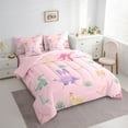 thumbnail image 3 of Manfei Teens Kawaii Dinosaur Twin Bedding Sets 7-Piece, Cute Cartoon Animal Bedding Comforter Set, Initial A to Z Letter Reversible Sheet Sets, Ultra Soft Home Decor, 3 of 7