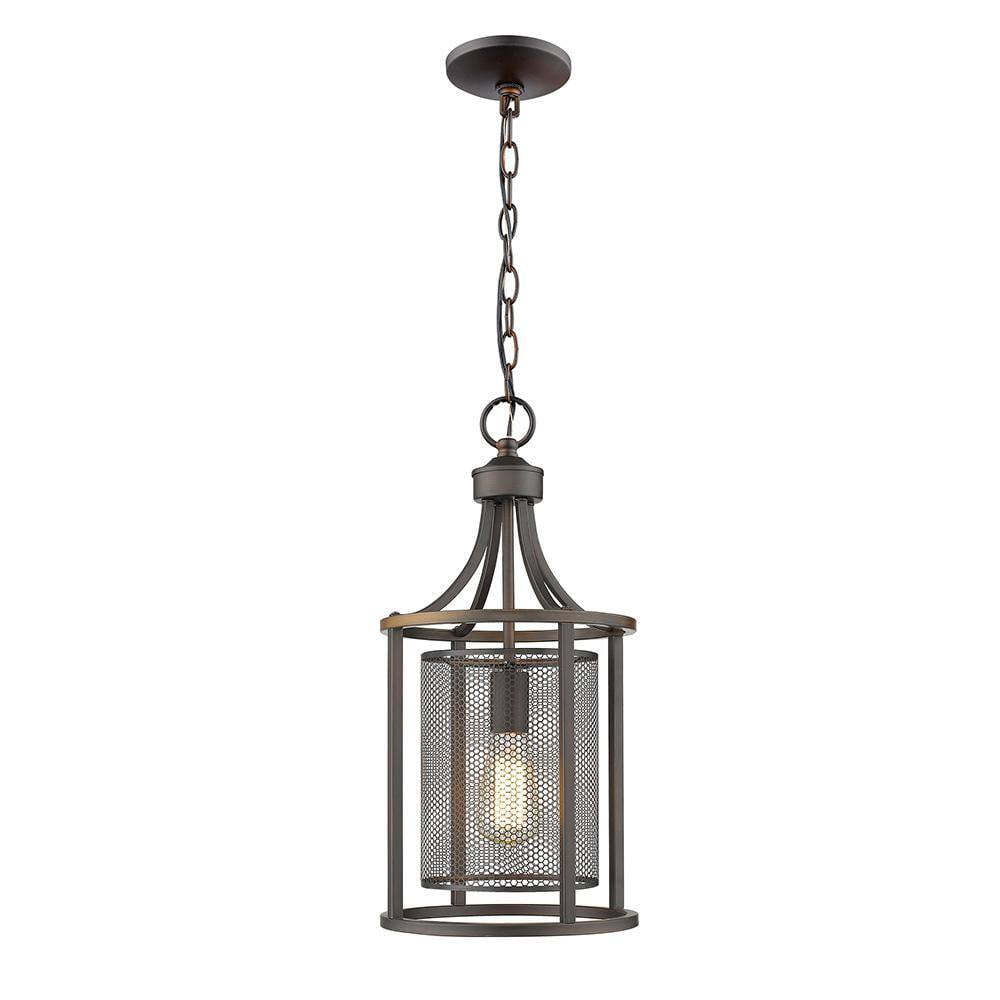 Open Box Eglo Verona 10 in. W x 20 in. H 1-Light Oil Rubbed Bronze Pendant Light with Metal Cage Shade
