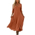 thumbnail image 5 of Ayolanni Womens V Neck 3/4 Sleeve Solid Color Maxi Shift Dress for Daily Soft Breathable Fabric Orange Womens Fall Dresses,M, 5 of 7