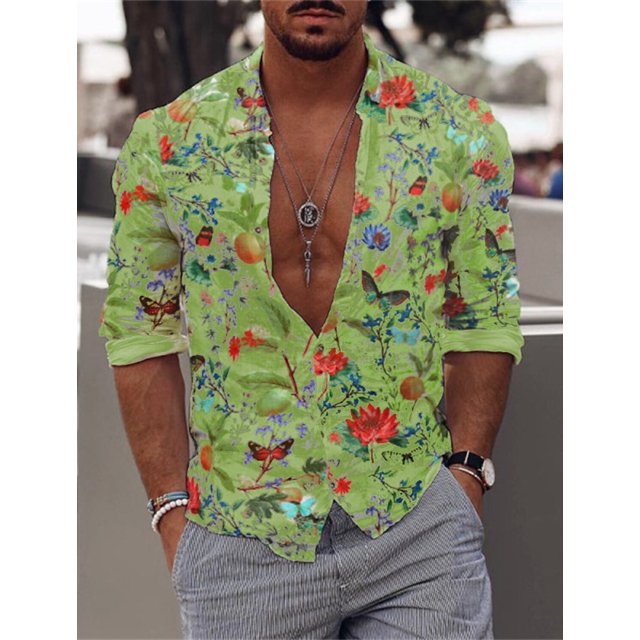 Camisa de hombre con estampado floral y cuello vuelto, informal, de manga larga, con botones, de Vaion, ropa de diseñador de moda, informal, cómoda