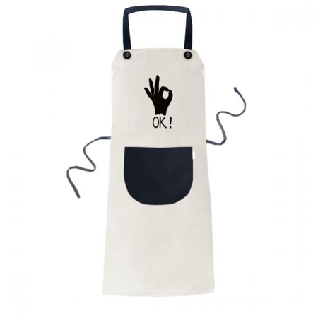 

OK Outline Personalized Gesture Apron Adjustable Bib Cotton Linen BBQ Kitchen Pocket Pinafore