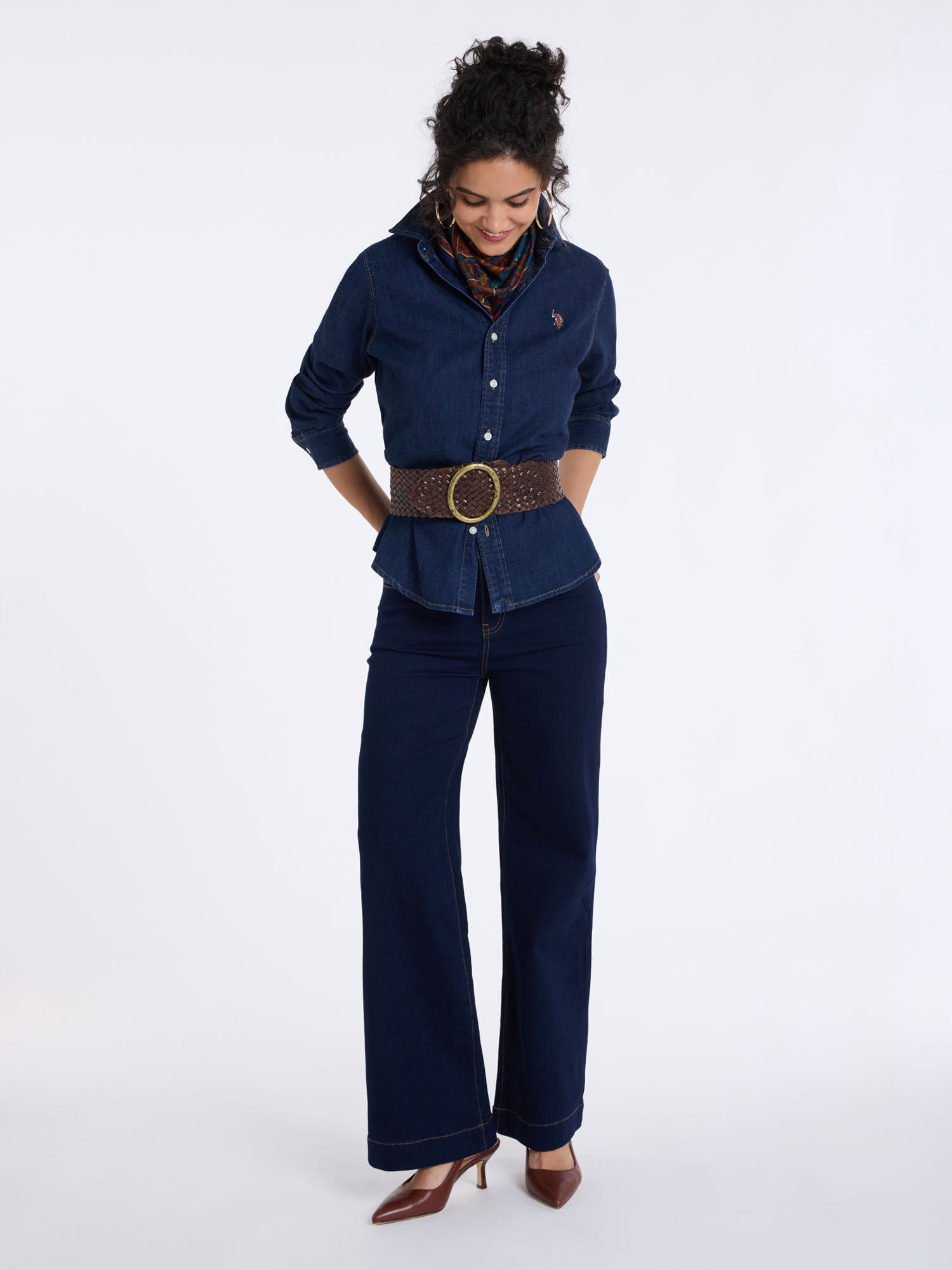 U.S. Polo Assn. Women's Denim Long Sleeve Button Down Shirt, Sizes XS-XL