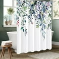 thumbnail image 3 of Zrodlmo Eucalyptus Leaves Fabric Shower Curtain, Watercolor Floral Bathroom Curtain with Hooks, 72"x 72", Dark Blue, 3 of 7