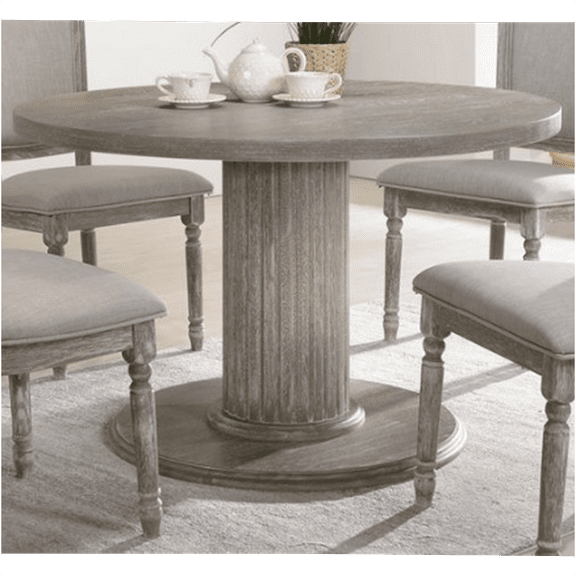 JERFIT 60 Inch Round Dining Table for 4, Reclaimed Wood Look Kitchen Table with Pedestal Base, Gray Wash Finish