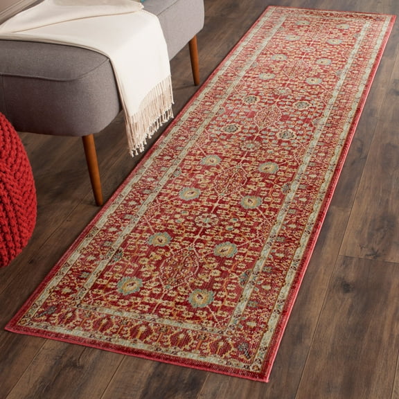 SAFAVIEH Valencia Weston Floral Bordered Polyester Runner Rug, Red, 2'3" x 12'