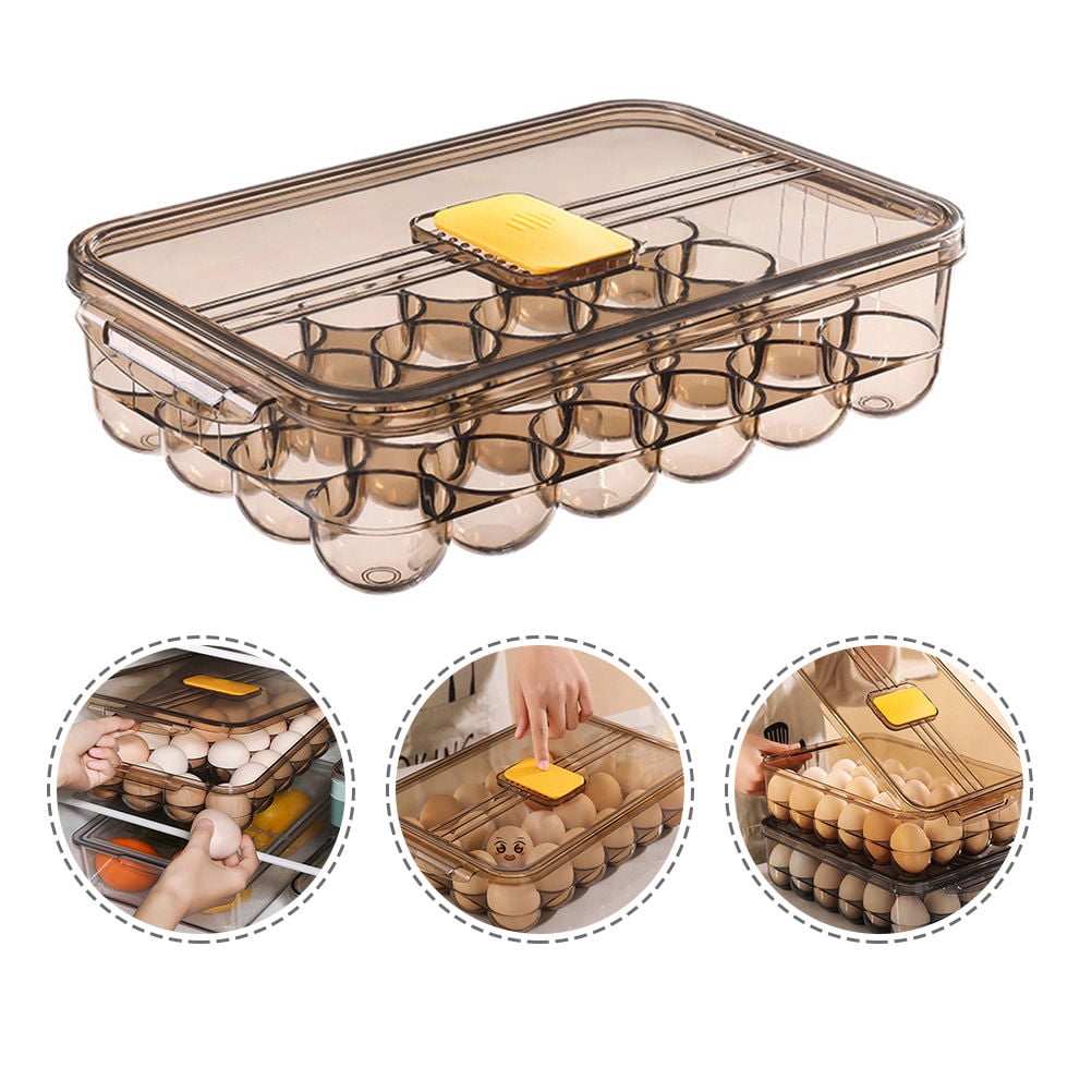 ROMANSENTIAL Egg Storage Rack Brown Pet Material with Lid for Organized Refrigerator Use