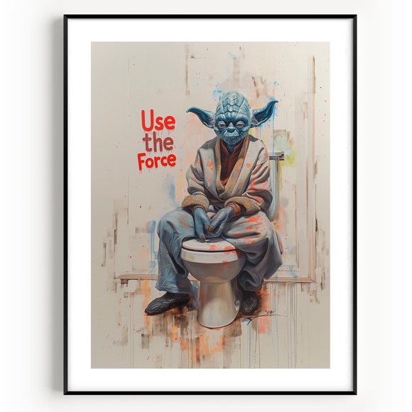 Asdg12s Yoda, Use the Force, Star Wars Bathroom Art Print - Premium Giclee Fine Art Print - Vintage Painting Style Darth Vader Bathroom Art Wall Décor, Bath Decoration, Ready to Frame