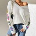 thumbnail image 6 of XMMSWDLA Flower Sweater for Women Crochet Sleeve Sweaters Trendy Pullover Knitwear, 6 of 7