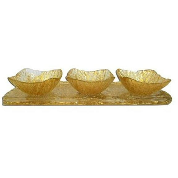18.5 x 4.75 in. 3 Bowls on Tray Beveled Gold