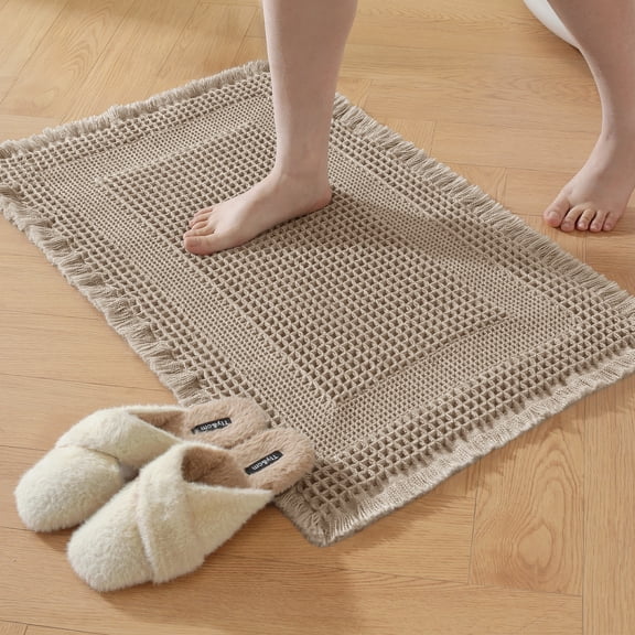 JIATER Waffle Bathroom Rugs 24x17,Soft Absorbent Bath Mat Non-Slip Backing Quick Dry Washroom Mats,Brown