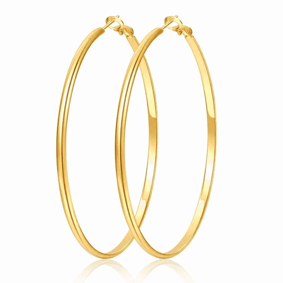 YEUOYEA 14K Gold Plated Hoop Earrings for Women, Large Lightweight Round Thin Gold Hoops,50MM