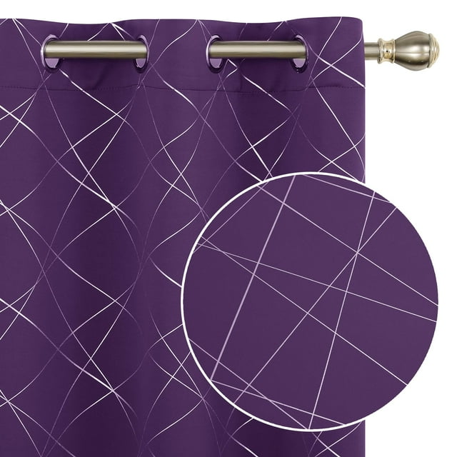 Cortinas opacas Deconovo con estampado geométrico de líneas, aislantes térmicos, con ojales, color uva morado/línea geométrica, 42 x 45 pulgadas, para el hogar