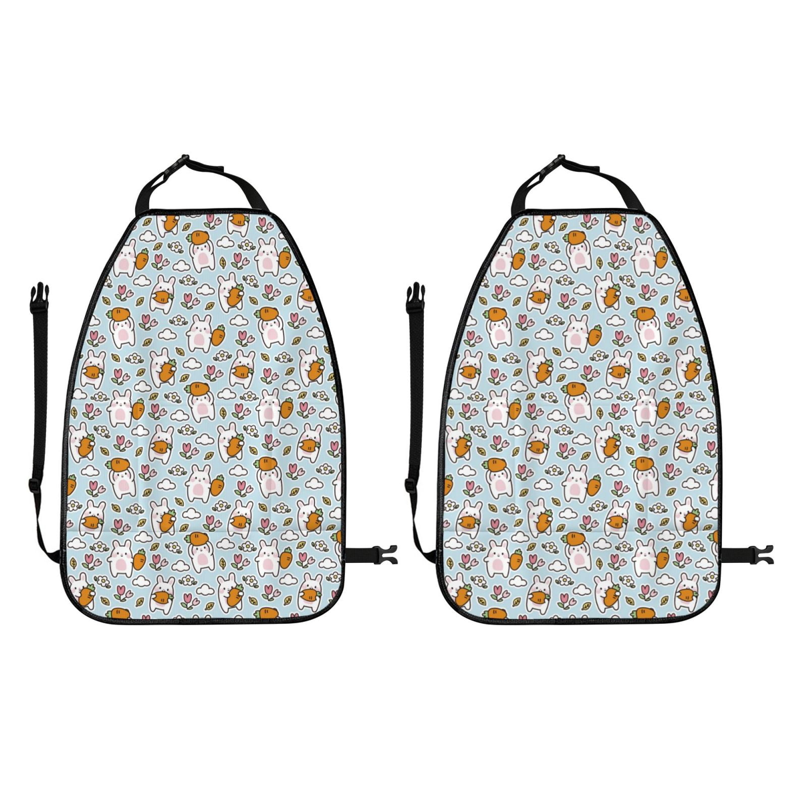 Kdxio Carrot Rabbit Print 2 Pack Car Kick Mat Seat Cover Back Protector Mat with Pockets for Organizer Backseat Protector and Storage Anti Kick Pad for Vehicles