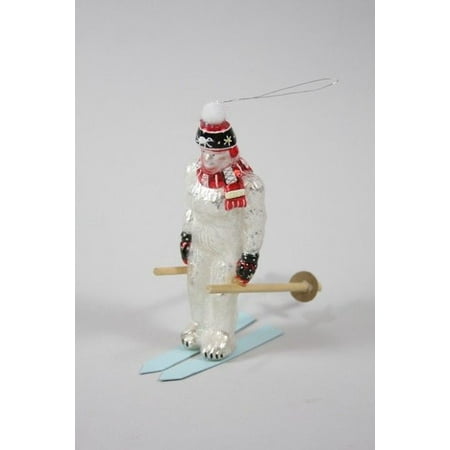 DOWNHILL YETI Abominable Snowman on Skis Christmas Ornament, by Cody