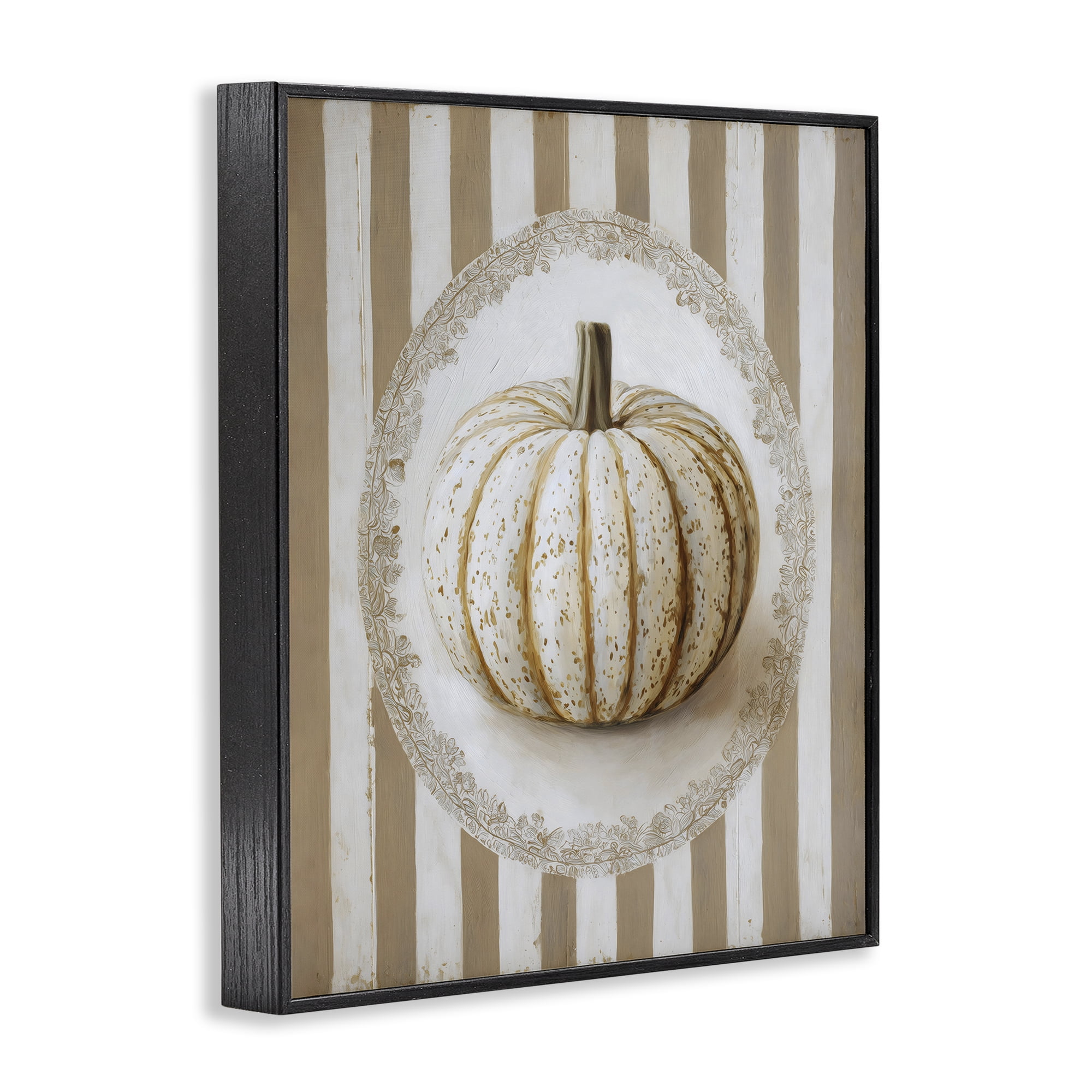 Beige Stripes Pumpkin Black Framed Giclee Art, design by Arlington Prints
