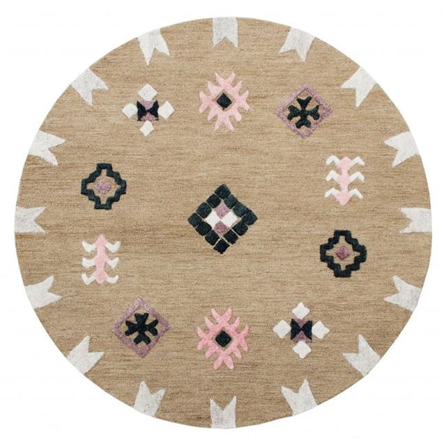 5 ft. Round Taupe Boho Chic Motif Area Rug