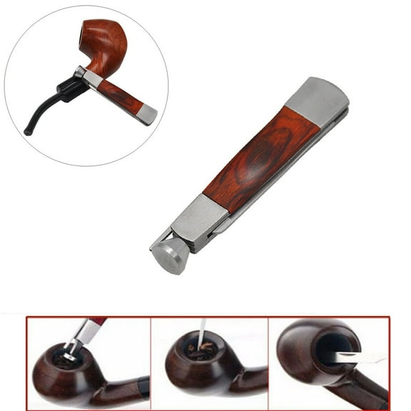 ZZkhGO 3-in-1 Pipe Cleaning Tool, Red Wood Stainless Steel Reamer, Multi-function Tamper Cleaner Smoking Pipes