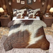 jejeloiu Farm Animal Cow 7-Piece Bedding Comforter Set,Cattle Hide Print King Bedding Sets,Wildllife Hunting Bed Sheets For Teens,Breathable Home Decor Reversible
