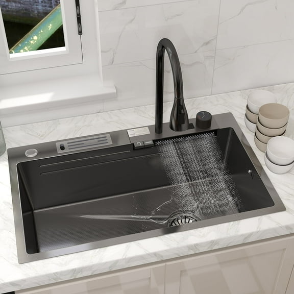 Versatile Black Stainless Steel Undermount 30" x 18" Single Kitchen Sink Durable Essential Tool