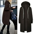 thumbnail image 2 of Luwomo Womens' Jackets Fall Winter Solid Color Drawstring Hooded Long Sleeve Zipper Loose Fit Coat with Pockets Tops Brown,L, 2 of 6