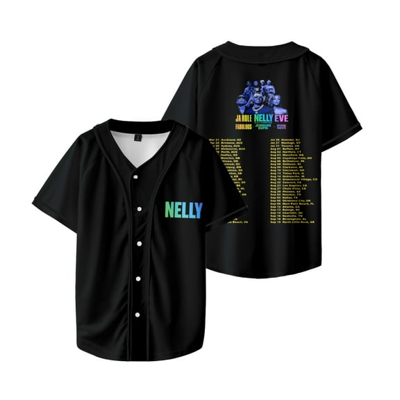 Nelly Where The Party At Tour Baseball Shirt Color Print Design Thin Cardigan Short Sleeve