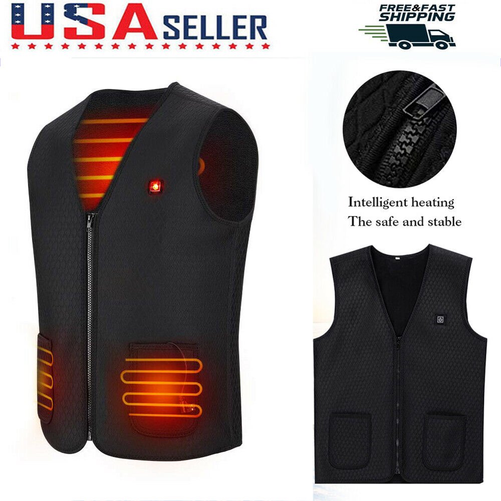 V.I.P. Men Waterproof Electric USB Charging Heated Body Warmer Vest, Washable Lightweight