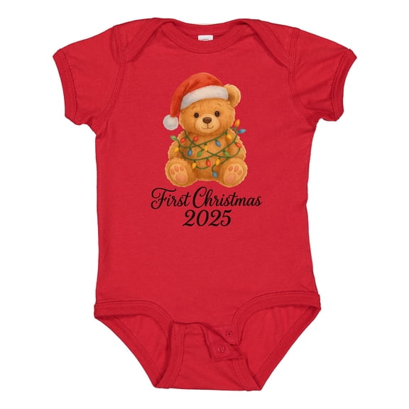 Inktastic First Christmas 2025 Teddy Bear Boys or Girls Baby Bodysuit