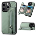 thumbnail image 1 of Feishell Case for iPhone 13 Pro Max 6.7 inch,Fiber Grain PU Leather Back Wallet Case with Credit Card Slots & Zipper Pocket Shockproof Magnetic Buckle Flip Kickstand Phone Case,Green, 1 of 7