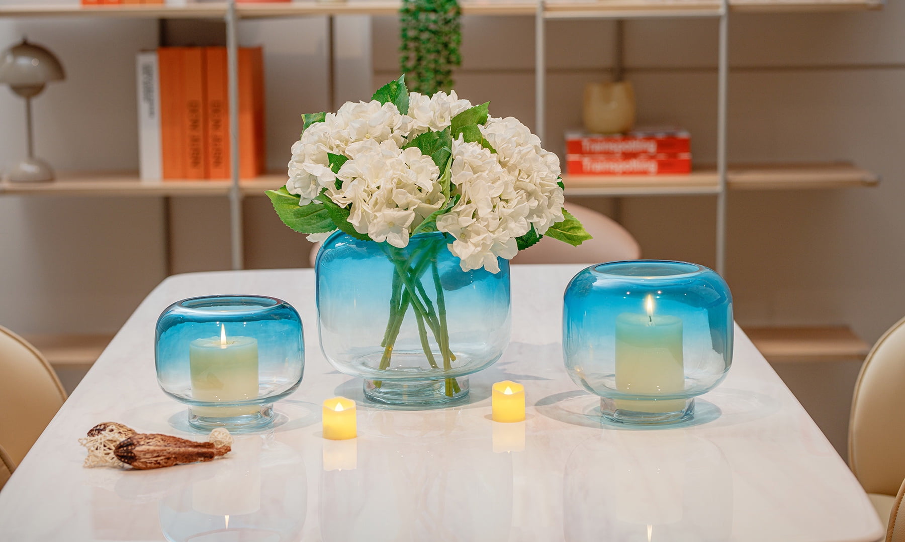 Mainstays 6.5" Blue Ombre Glass Hurricane Home Pillar Candle Holder Medium