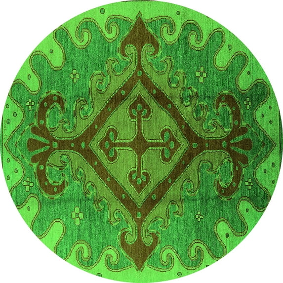 Ahgly Company Indoor Round Oriental Green Industrial Area Rugs, 8' Round