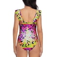 thumbnail image 6 of Yiaed Colorful Tie Dye Stained Glass 3 Print Women's Ruffled One Piece Swimsuit V Neck Swimwear Slimming Monokini for Woman-X-Large, 6 of 8