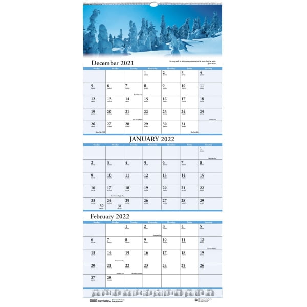 House of Doolittle Scenic 3-month Wall Calendar - Julian Dates - 1.2 Year -  December 2021 till January 2023 - 3 Month Single Page Layout - 12 1/4" x  27" Sheet Size - 1.75" x 1.13" Block - Wire Bound - - Walmart.com