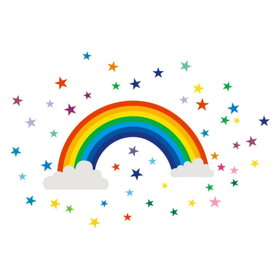 Rainbow Wall Decals, Colorful Rainbow With Stars Stickers Removable Wall Art Decor For Kids Bedroom, Nursery, Playroom, Living Room