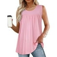 thumbnail image 3 of Otntypg Womens Summer Tank Tops Cute Sleeveless Crew Neck T Shirt Casual Solid Color Loose Flowy Comfy Pleated Tunic Blouses Pink S, 3 of 5