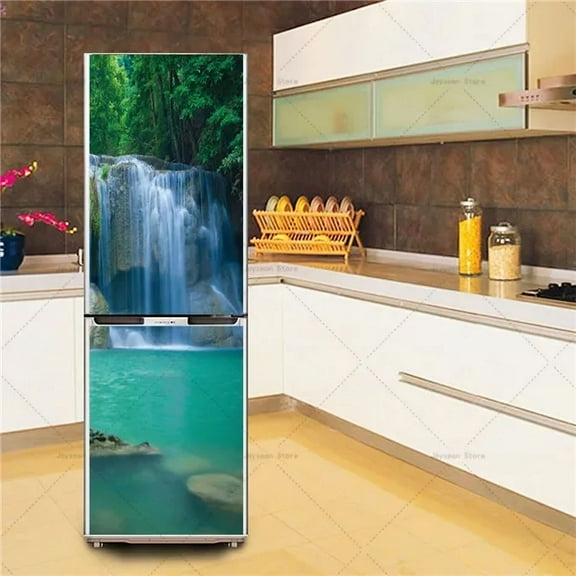 3D Fridge Sticker Customizable Size Landscape Poster Vinyl PVC Waterproof Kitchen Refrigerator Books