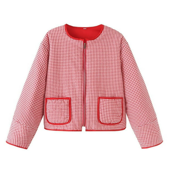 Women's Zip up Striped Long Sleeve Quilted Jackets Floral Loose Fit Puffy Coat Winter Warm Outwear with Pocket