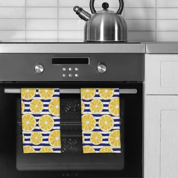 Set of 2 Super Absorbent Lemons On Blue Microfiber Kitchen Towels by Ashton
