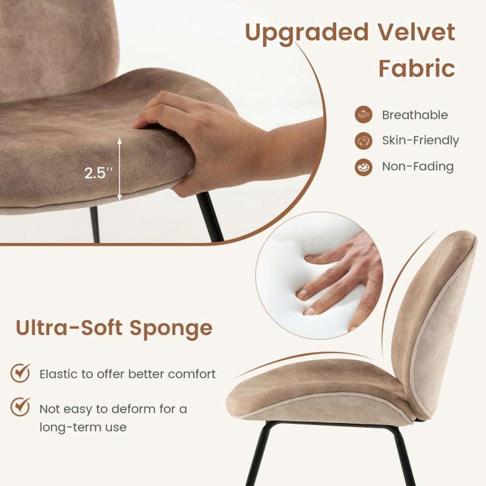 Demi Bonn Set of 2 Armless Dining Chairs with Metal Base and Padded Seat, Brown