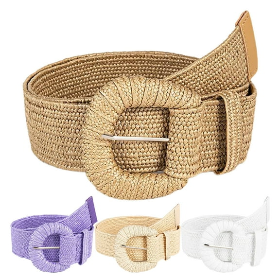 Soumake Straw Waist Belt Retro Bohemian Wide Handmade Pin Buckle Adjustable Clothing Accessories Summer Women Pants Dress Belt Waistband Daily Use