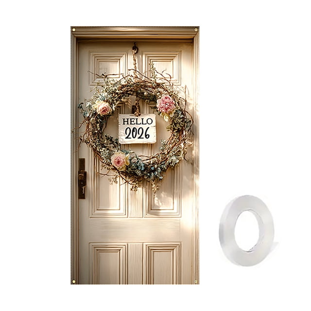 Yhmxh Feliz Año Nuevo Decoración para la puerta Cubierta para la puerta Decoración para colgar en la puerta para fiestas Tapiz para la puerta
